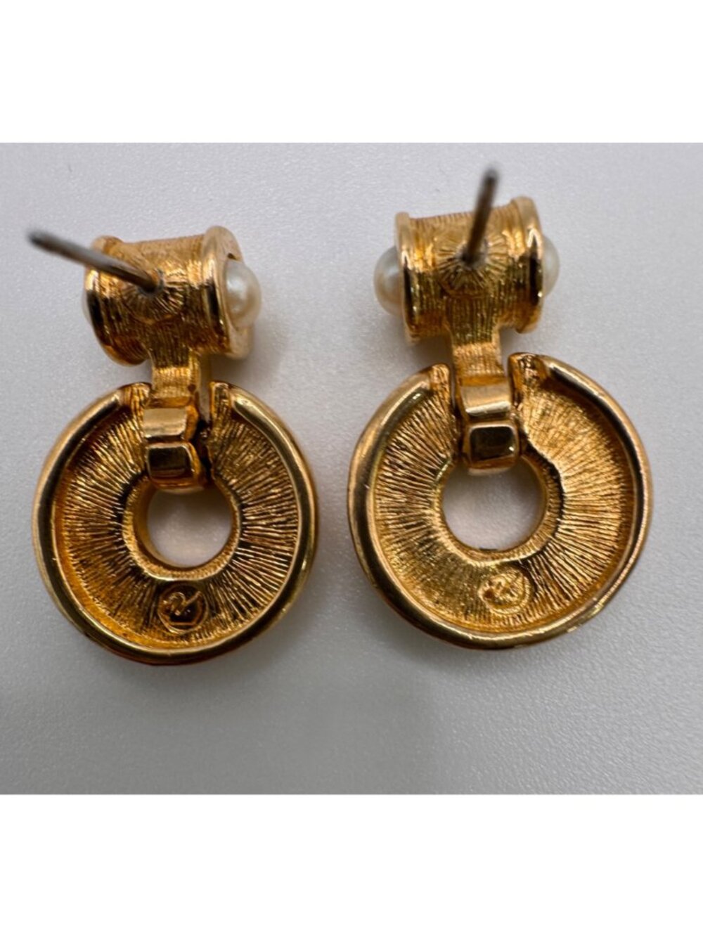 Swarovski Door Knocker Earrings Gold Tone Rhinestone Dangle Signed VTG Pierced - Picture 6 of 7